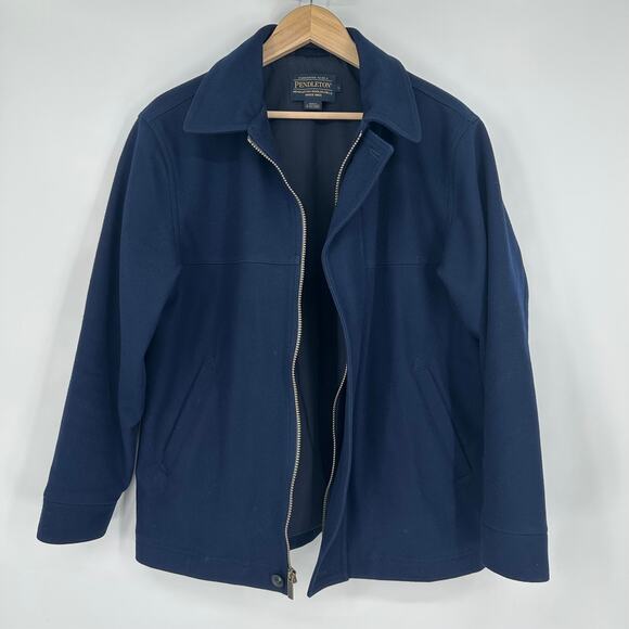 Pendleton 100% Wool Jacket Full Zip Collared Bomber Winter Coat, Navy Blue - Picture 9 of 13